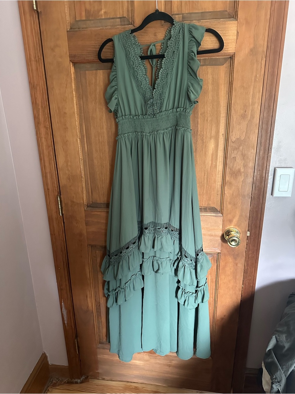 Baltic Born Sage Green High-Low Ruffle Maxi Dress